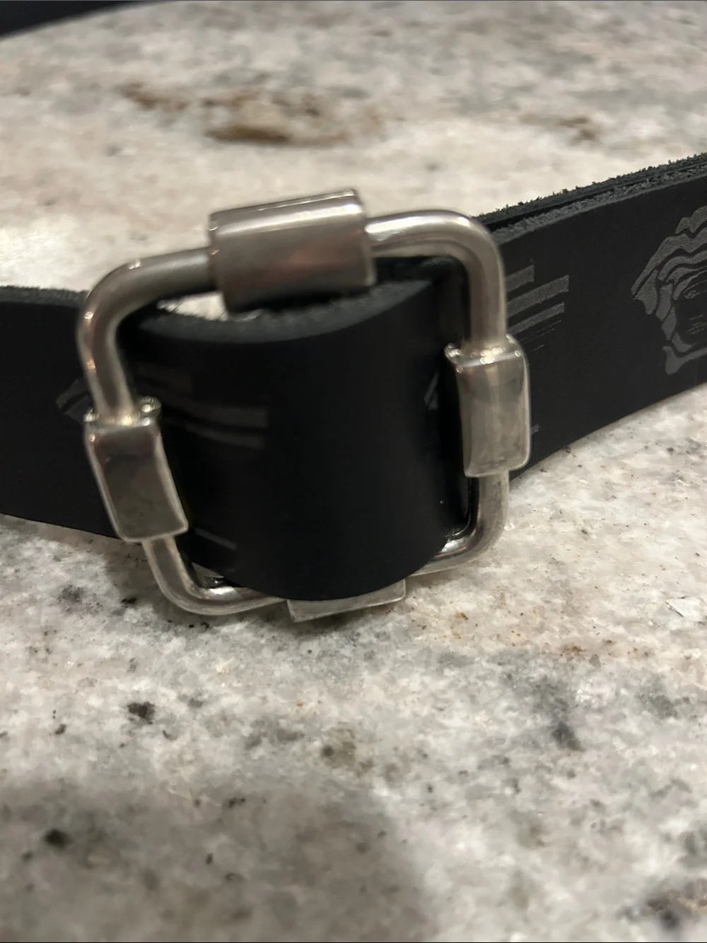 Versace Black Leather Belt with Silver Buckle